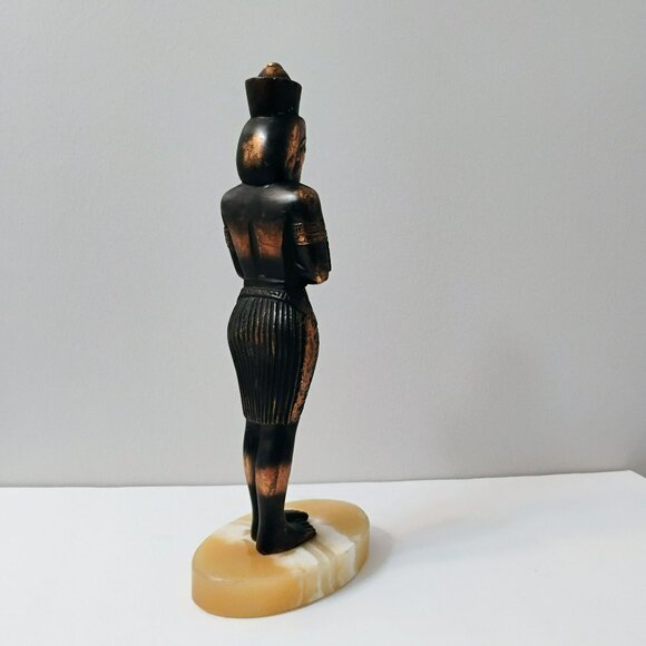 Egyptian Pharaoh Sculpture, Bronze Vintage Figurine, Art Statue on Marble Base - Picture 4 of 8